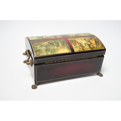 1262 - A Swiss papier maché four air musical box in Russian style, 23cm wide