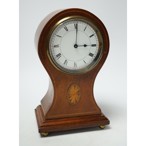 1264 - An early 20th century inlaid balloon mantel clock, 21cm