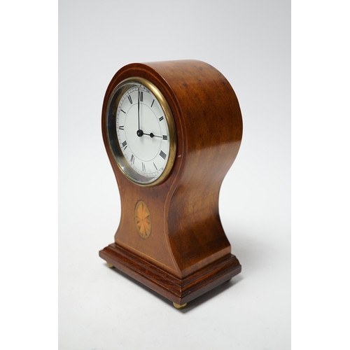 1264 - An early 20th century inlaid balloon mantel clock, 21cm