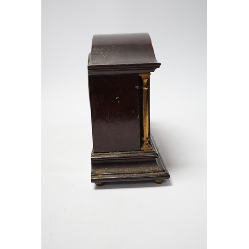 1266 - An Edwardian inlaid mahogany mantel timepiece, 29cm