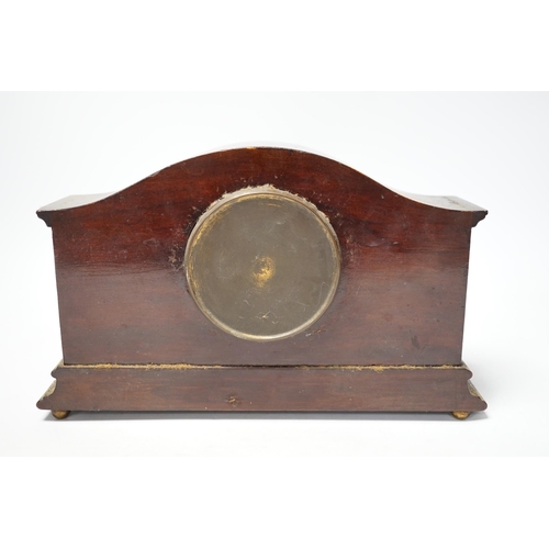 1266 - An Edwardian inlaid mahogany mantel timepiece, 29cm