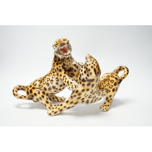 1267 - An Italian porcelain leopard figure group by Favaro Checchetto, 34cm