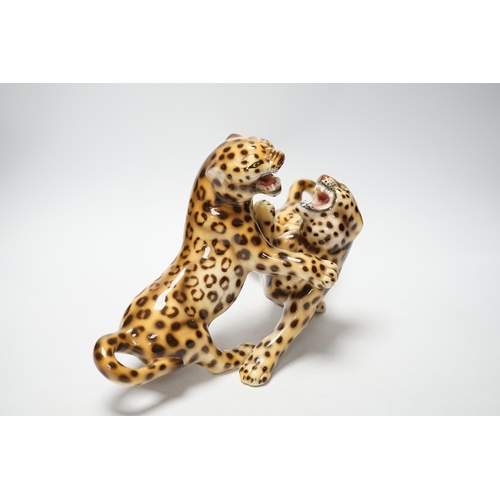 1267 - An Italian porcelain leopard figure group by Favaro Checchetto, 34cm