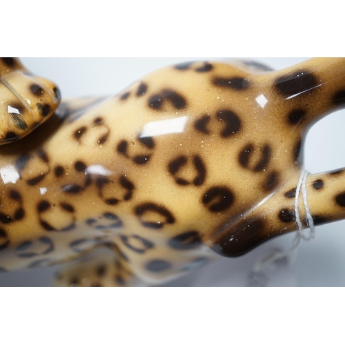 1267 - An Italian porcelain leopard figure group by Favaro Checchetto, 34cm