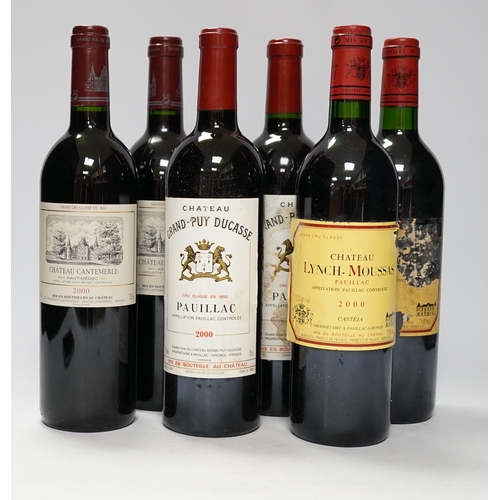 1268 - Six bottles of Grand Cru 2000 - two bottles of Chateau Cantemerle, two bottles of Chateau Lynch-Mous... 