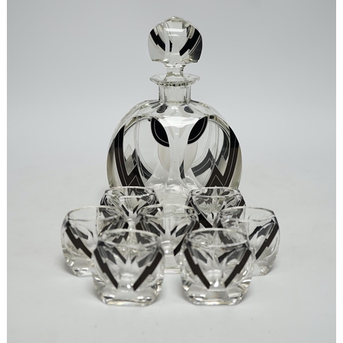 1269 - An Art Deco Bohemian glass liqueur set, decanter height 21cm