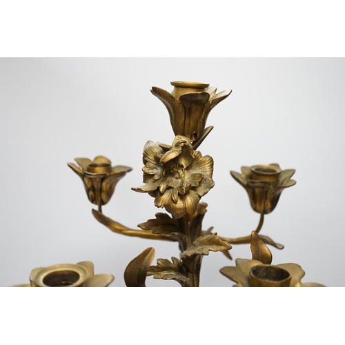 1272 - A 19th century ormolu and slate cherubic candelabrum, 58cm