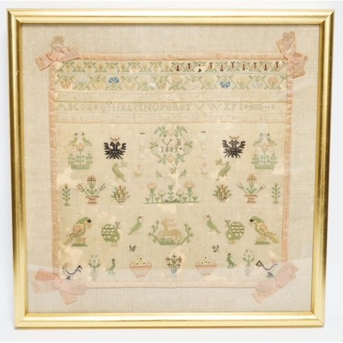 1274 - A framed needlework sampler dated 1801, 34 x 33cm