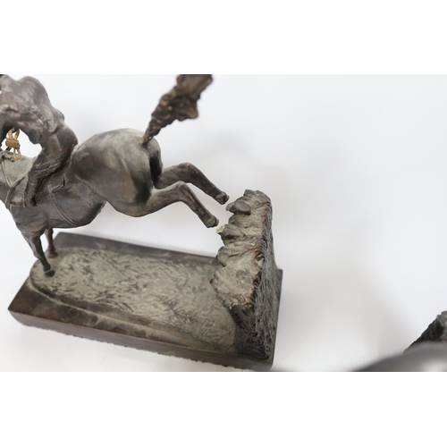 1279 - A pair of bronzed resin models of steeplechasers, 31cm