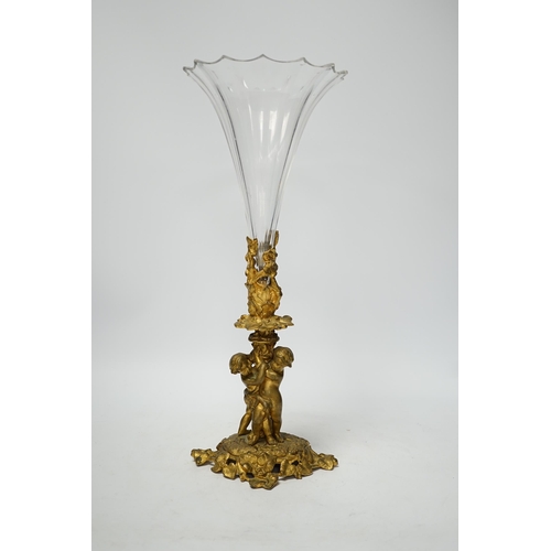 1281 - A 19th century ormolu and glass cherubic epergne, 36cm