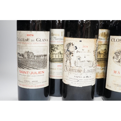 1284 - Three bottles of Chateau Dauzac Margaux 1972 and three other bottles Chateau Du Glana Saint Julien 1... 