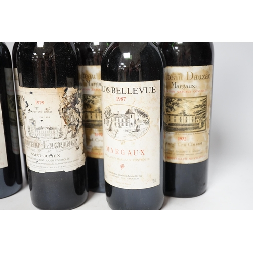 1284 - Three bottles of Chateau Dauzac Margaux 1972 and three other bottles Chateau Du Glana Saint Julien 1... 