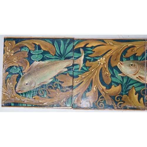 1289 - A set of six Victorian fish decorated tiles by WB Simpson, 15cmsq