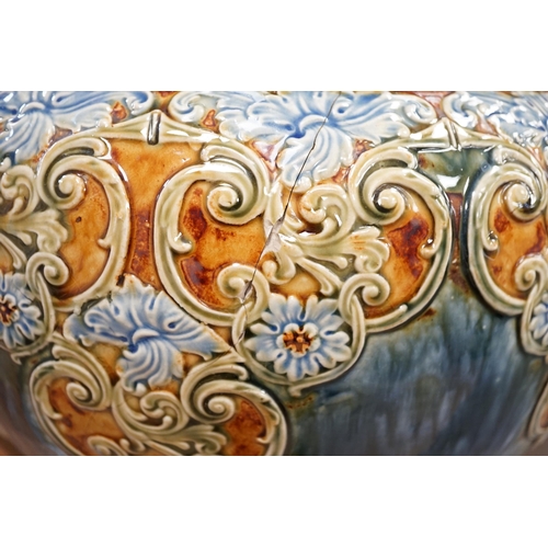 1294 - A Royal Doulton stoneware jardiniere and pedestal (cracked), 104cm