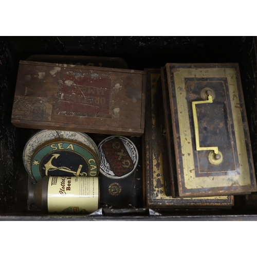 1297 - A collection of early to mid century and 20th century tins, a ladies tea disc, a sea cadet corps dis... 