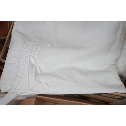 1303 - Twelve 19th / 20th century, coarse woven monogrammed sheets