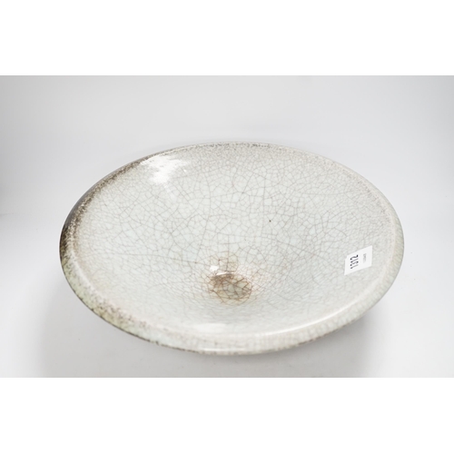 1312 - A Studio pottery crackle glaze bowl, 40cm diameter