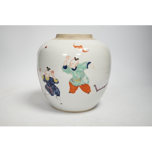 1334 - A Chinese famille rose ginger jar, late Qing, 18cm high