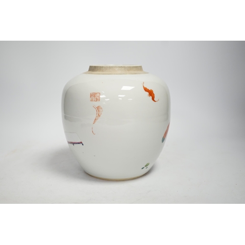 1334 - A Chinese famille rose ginger jar, late Qing, 18cm high