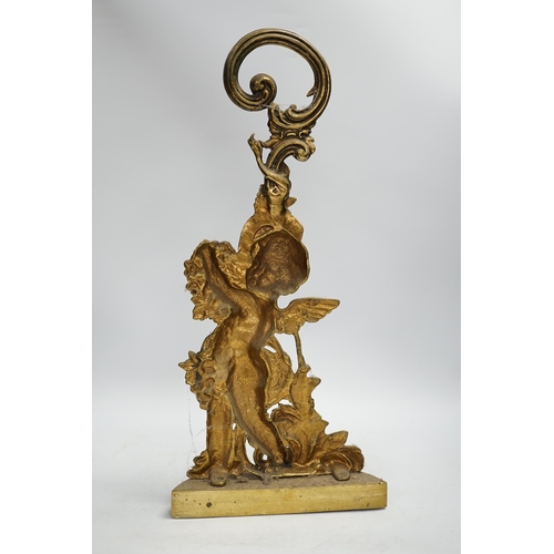 1348 - An Edwardian cast brass Cupid door porter, 49cm high