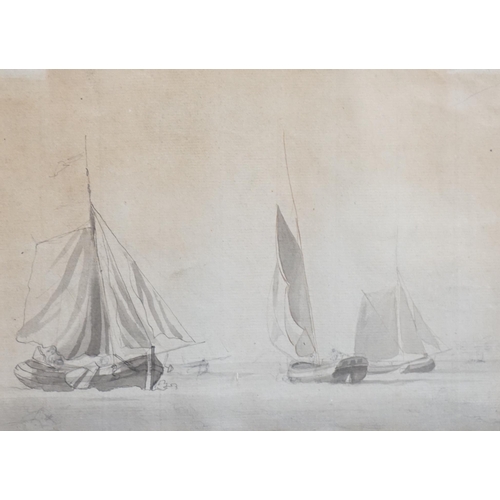 1722 - William Anderson (1757-1837) monochrome wash, study of boats, ex. Abbott and Holder, 17 x 24cm... 