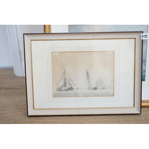 1722 - William Anderson (1757-1837) monochrome wash, study of boats, ex. Abbott and Holder, 17 x 24cm... 