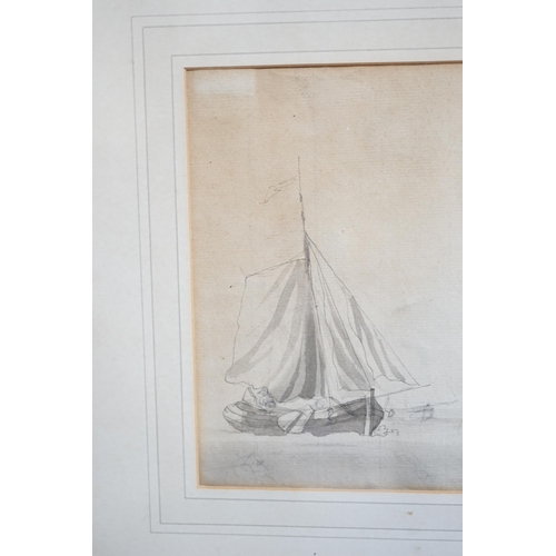 1722 - William Anderson (1757-1837) monochrome wash, study of boats, ex. Abbott and Holder, 17 x 24cm... 