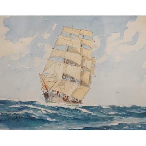 1725 - J H Powell (20th. C) heightened watercolour, Ship at sea, signed, 27 x 35cm