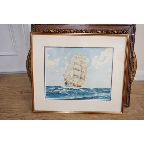 1725 - J H Powell (20th. C) heightened watercolour, Ship at sea, signed, 27 x 35cm