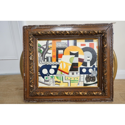 1726 - Manner of Fernand Leger (French, 1881-1955) oil on canvas board, Surreal composition, geometric shap... 