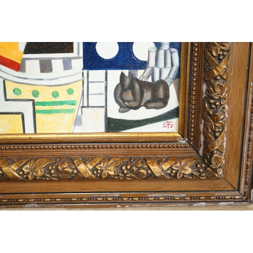 1726 - Manner of Fernand Leger (French, 1881-1955) oil on canvas board, Surreal composition, geometric shap... 