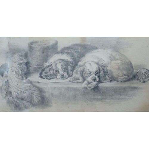 1733 - After Edwin Landseer (1802-1873) 19th century pencil drawing, 'Cavalier's Pets', 25 x 45cm