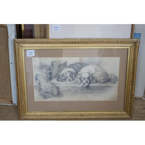 1733 - After Edwin Landseer (1802-1873) 19th century pencil drawing, 'Cavalier's Pets', 25 x 45cm