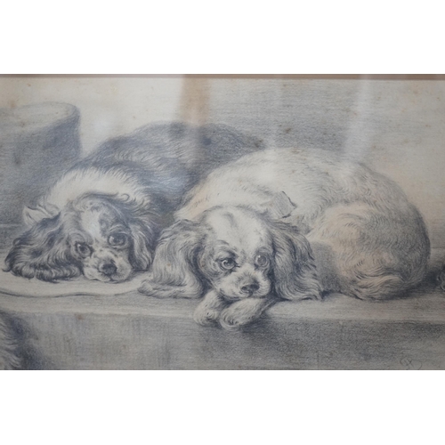 1733 - After Edwin Landseer (1802-1873) 19th century pencil drawing, 'Cavalier's Pets', 25 x 45cm