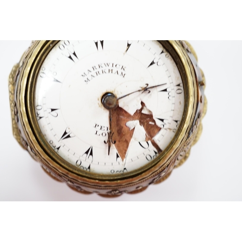 1989 - A late 18th century gilt metal and painted tortoiseshell mounted pair cased repeating pocket watch, ... 