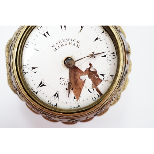 1989 - A late 18th century gilt metal and painted tortoiseshell mounted pair cased repeating pocket watch, ... 