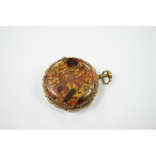 1989 - A late 18th century gilt metal and painted tortoiseshell mounted pair cased repeating pocket watch, ... 