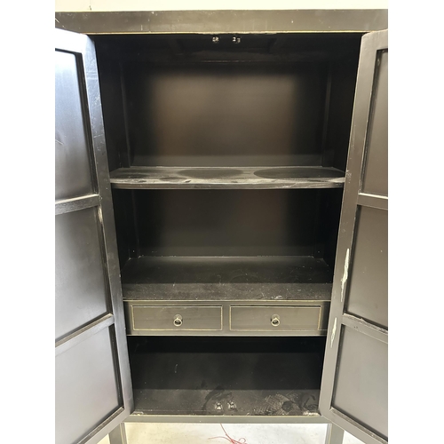 40 - A Chinese black lacquer two door wardrobe, width 93cm, depth 45cm, height 173cm