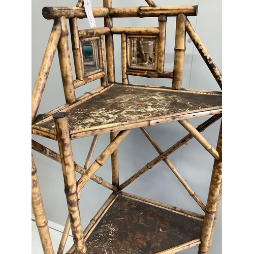 54 - A late Victorian lacquered bamboo corner whatnot, width 61cm, depth 34cm, height 164cm together with... 
