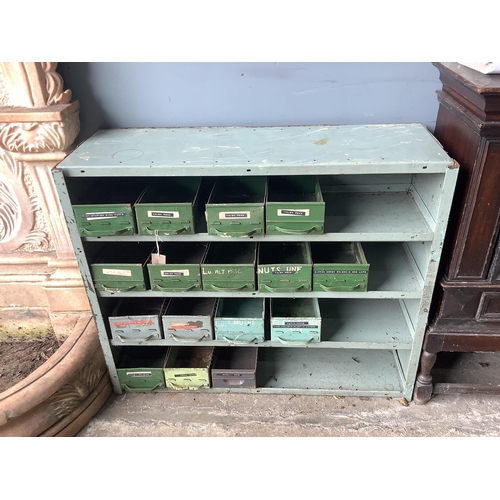 1002 - An industrial style metal drawer unit, width 92cm, depth 31cm, height 77cm