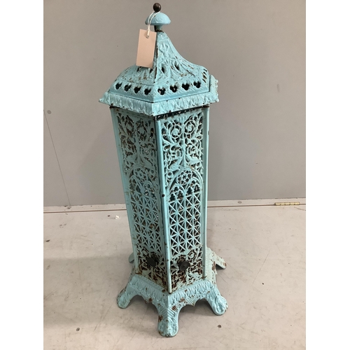 1004 - A late 19th century French hexagonal enamelled metal conservatory heater, height 85cm