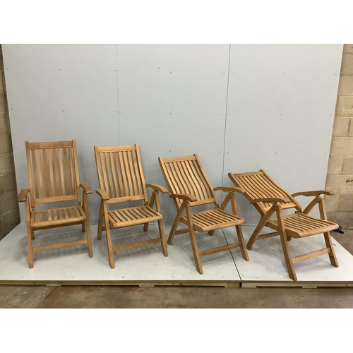 1008 - A set of four 'Canterbury Collection' brass mounted teak folding garden armchairs, width 62cm, heigh... 