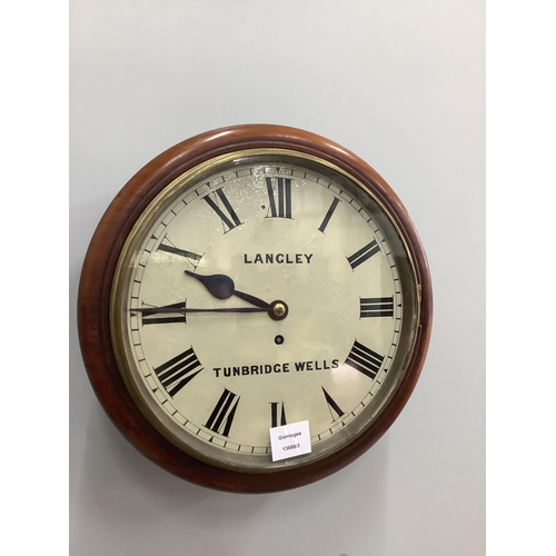 1011 - A Victorian mahogany circular single fusee wall dial marked Langley, Tunbridge Wells, diameter 36cm... 