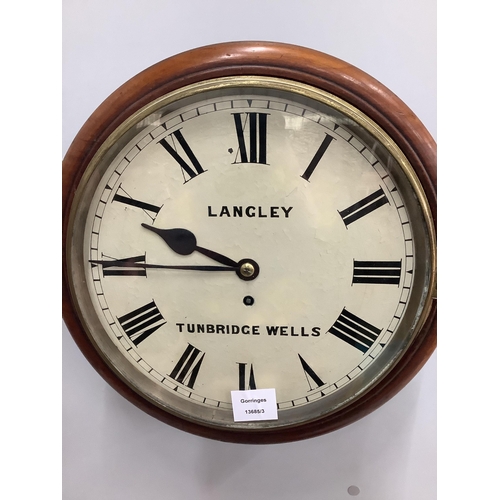 1011 - A Victorian mahogany circular single fusee wall dial marked Langley, Tunbridge Wells, diameter 36cm... 