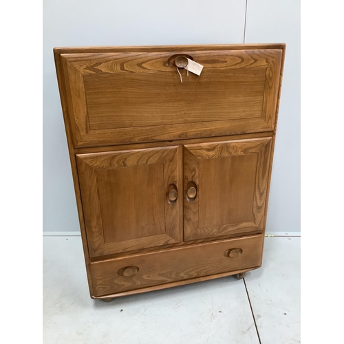 1013 - An Ercol elm bureau / cabinet, width 82cm, depth 44cm, height 109cm