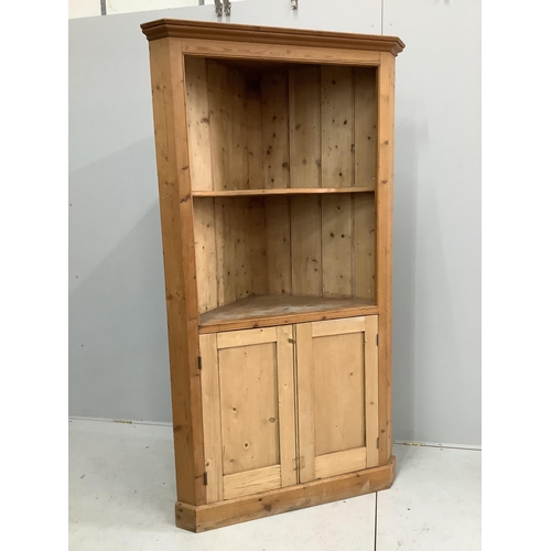 1015 - A Victorian style pine standing corner cupboard, width 106cm, depth 52cm, height 199cm