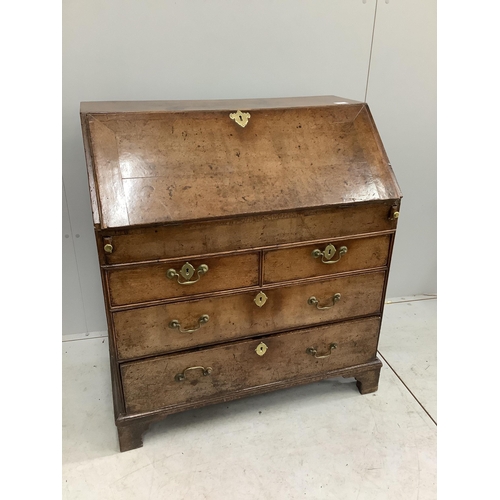 1017 - A George III oak bureau, width 91cm, depth 52cm, height 101cm