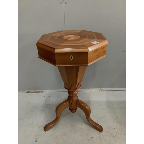 1019 - A reproduction Victorian style octagonal trumpet work table, width 42cm, height 74cm