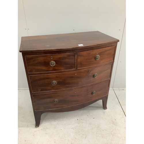 1020 - A Regency mahogany bowfront chest of four drawers, width 90cm, depth 49cm, height 89cm