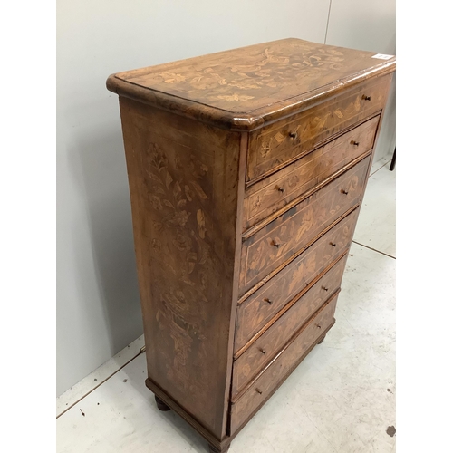 1033 - A small 19th century Dutch walnut and floral marquetry small chest of six drawers, width 52cm, depth... 